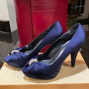Michael Angelo navy blue/rhinestone shoes for David’s Bridal